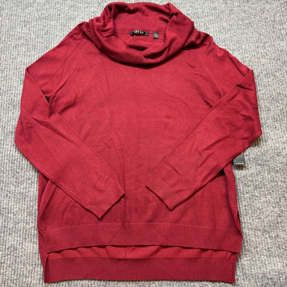 Cyrus Womens Large Red Heart Cowl‎ Neck Hi-Low Hem Pullover Sweater Soft Knit